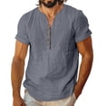 thumbnail image 3 of Cotton Linen T Shirts for Man Short Sleeve Lightweight Breathable V Neck Relaxed Fit Casual Tshirts Mens Tees, 3 of 6