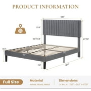 SHA CERLIN Grey Full Size Upholstered Platform Bed Frame with Adjustable Channel Velvet Headboard