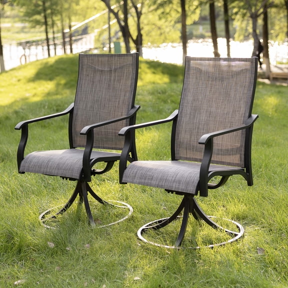 Nuu Garden Swivel Patio Chair Set of 2, All-Weather Textilene Outdoor Dining Chairs with High Back, Outdoor Dining Chair Set, Grayish Brown