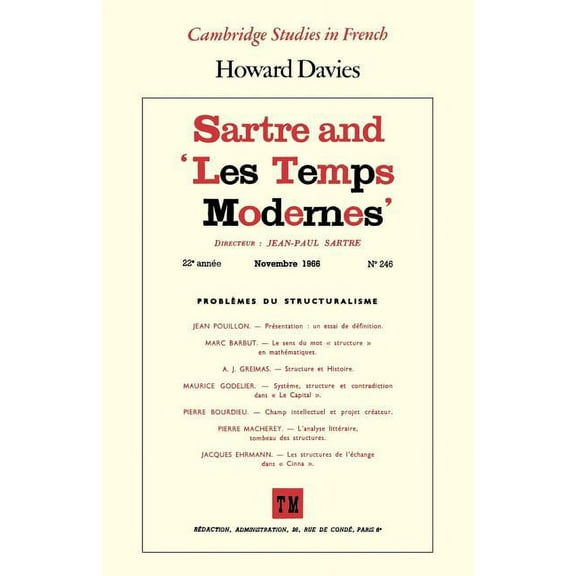 Cambridge Studies in French Sartre and 'Les Temps Modernes', Book 18, (Paperback)
