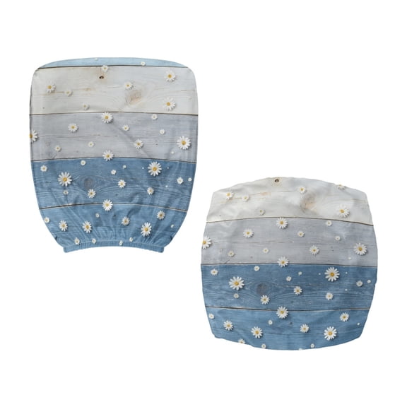 Chririnla Computer Chair Seat Slipcovers Blue Daisy Wood Pattern with Removable Dustproof Desk Chairs Cover for Armchair, 2 Pcs Computer Chair Cover