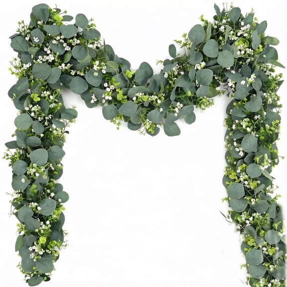 4Pcs Eucalyptus Lobule Garland, 5.9FT Greenery Garland with Flowers, Artificial Faux Silver Dollar Eucalyptus Leaves Vines for Table Home Wedding Mantle Party Indoor Outdoor Decor