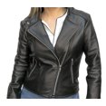 thumbnail image 1 of Chamarra de piel color negro estilo cruzado con cierres metálicos para dama Castelli Leather Authentic Denisse Cruzado con cuello de broche, 1 of 3