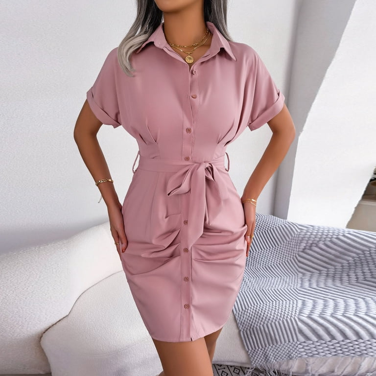 pink button up dress Finding Comfort Pink Button Front Mini Shirt Dress