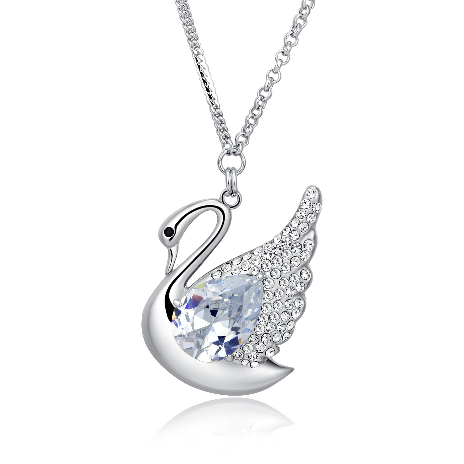 Swan Queen Swarovski Elements Crystal Long Chain White Gold Plated