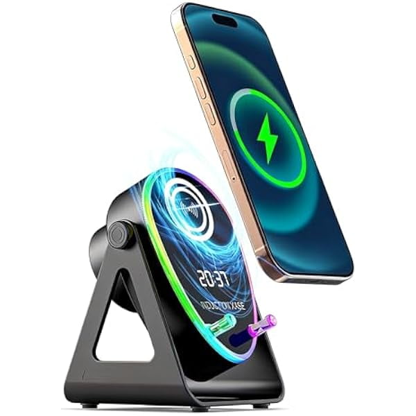 wonima11 5 in 1 Induction Bluetooth Speaker with Phone Stand, 1800mAh RGB Lighting Induction Speaker, 360° Surround Sound, 4-13" Device Fit, Ideal for Men Women, Parties, Gaming(Black (5 in 1))