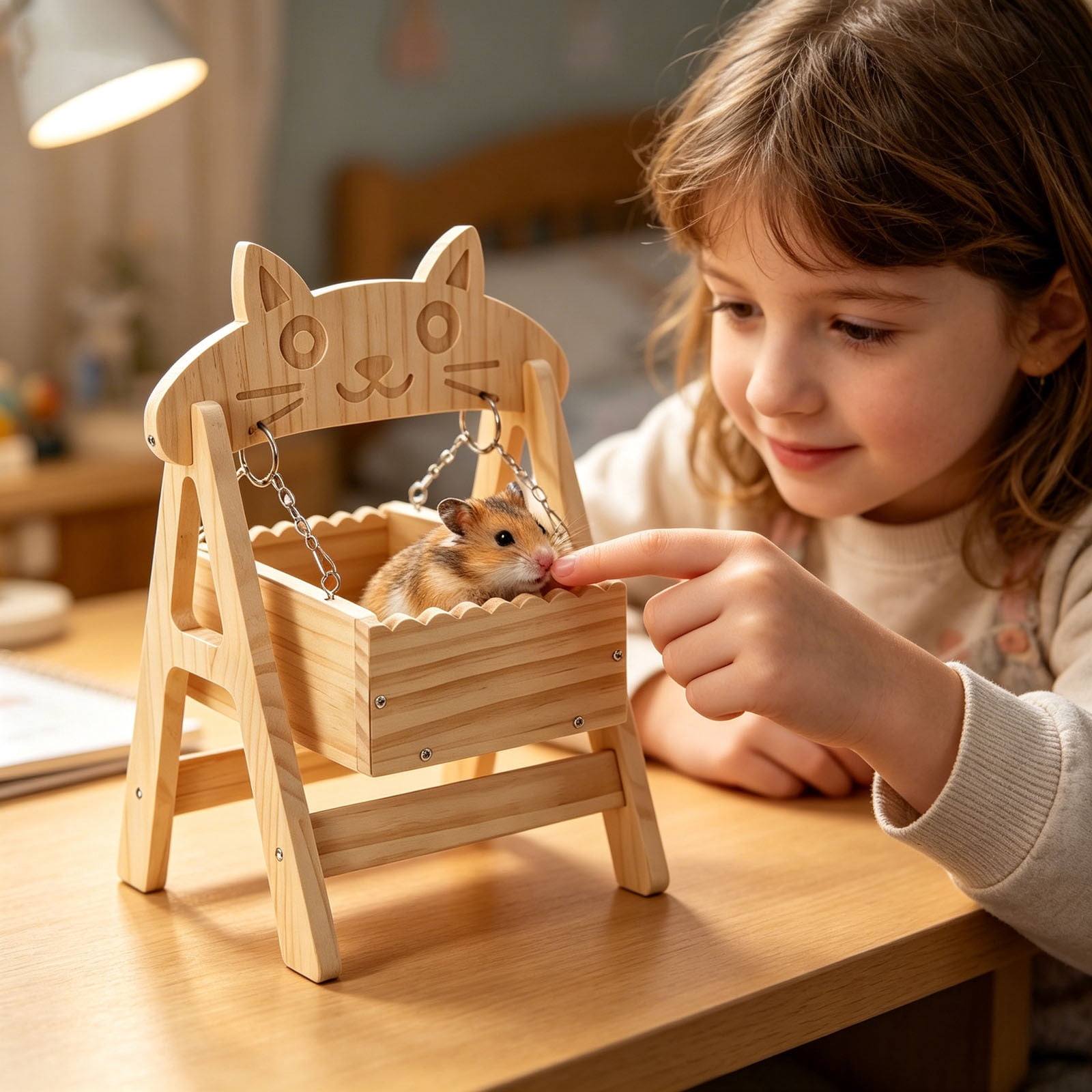 Natural Wood Hamster House 13 Inch Chew-Proof Small Animal Hideout Cage Decor Indoor Habitat Rest Shelter for Gerbils Mice Bunny Ferrets