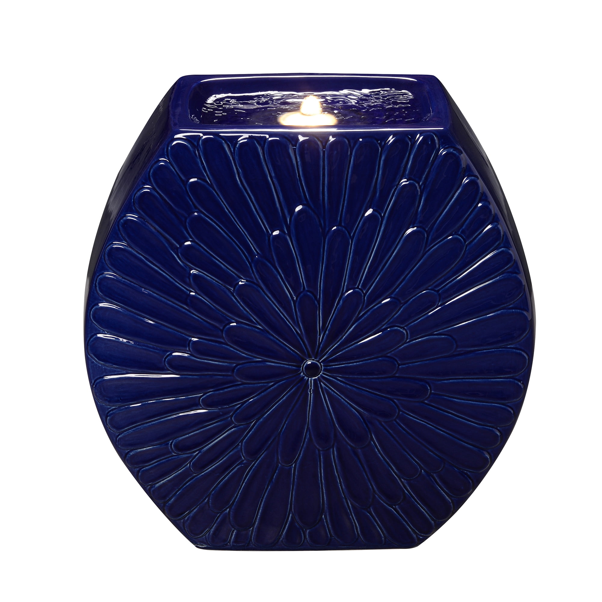 Dark Blue Ceramic Orbital Bubble Fountain, Decorative Water Fountain with LED Lights and Quiet Pump, Indoor Outdoor Water Feature for Patio, Garden, Deck, Balcony, Office and Home Décor