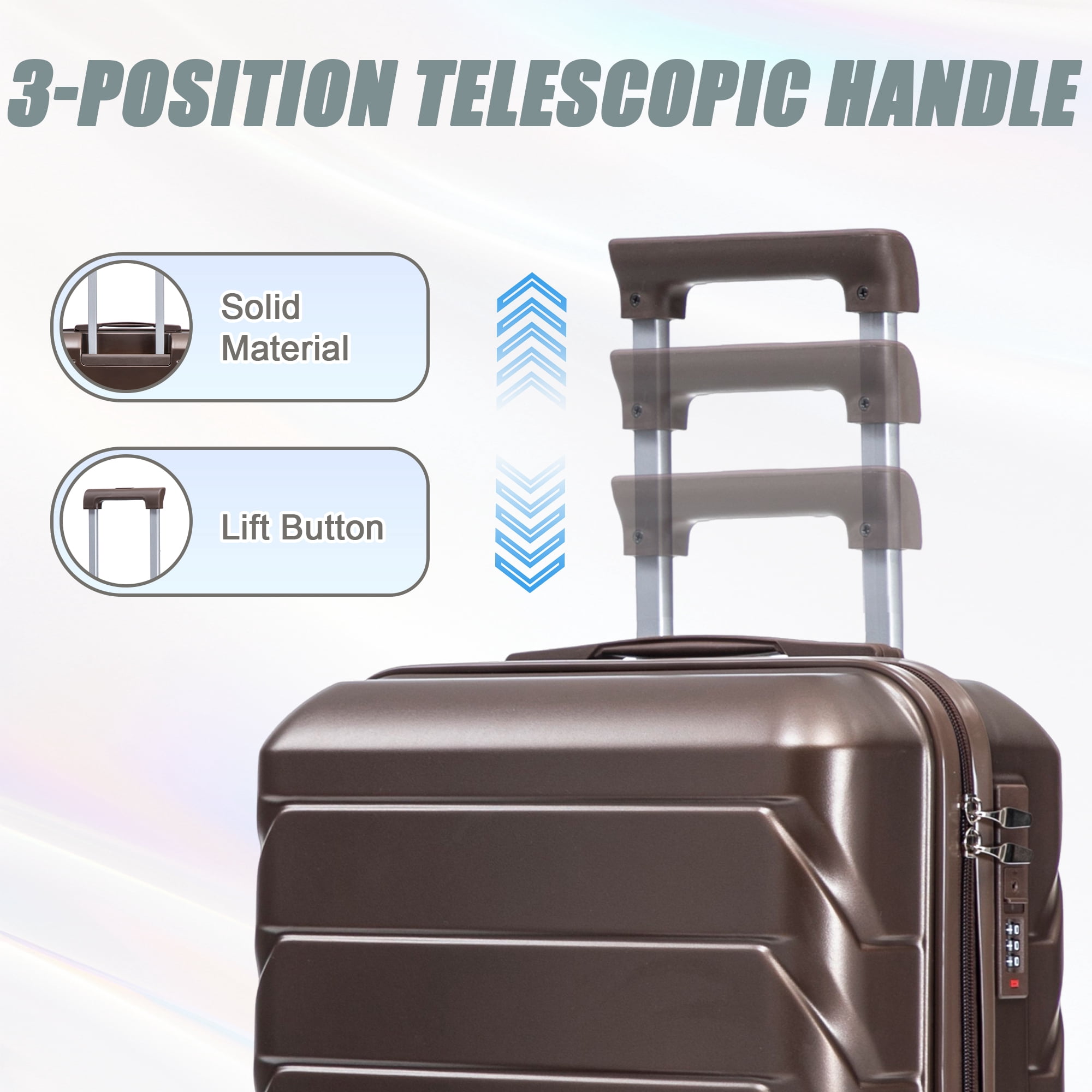 Alvantor 2 Pcs Luggage Set with Combination Lock, 20" ABS Spinner Suitcase & 14" Cosmetic Case, Brown