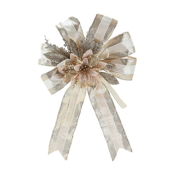 Christmas Tree Topper Bow Flower, Glitter Ribbon and Flower Design, Xmas Handmade Bow for Home, Wedding, Birthday Party, Holiday Decoration (Rose Gold)