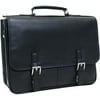 524975 Leather A Brief History Double Gusseted Flapover Portfolio - Black