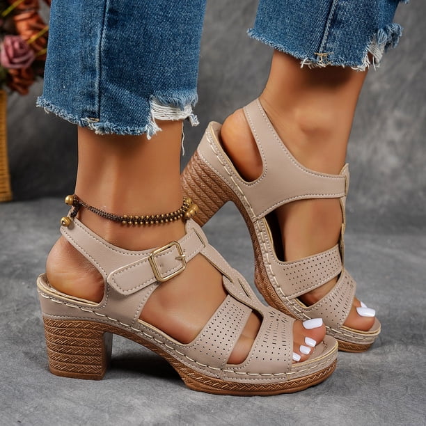 MKLEKYY Sandalias Planas para Mujer, Cómodas Sandalias de Punta Abierta Con Tacón Alto, Calzado Informal para Primavera y Verano, Diseño Moderno de Tacón Tipo Chancla.