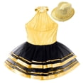 thumbnail image 4 of TiaoBug Girls Sleeveless Shiny Seuqins Jazz Tutu Dress mesh Ballet Dance Leotard Halter Latin Dancewear Gold-A 12, 4 of 5