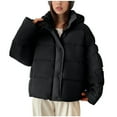 thumbnail image 3 of YOIAVAIOY Women's Full-Zip Puffer Jacket with Hood Oversized Quilted Winter Coat Thicken Warm Button Down Jackets Going Out Snow Ski Jacket Black M, 3 of 10