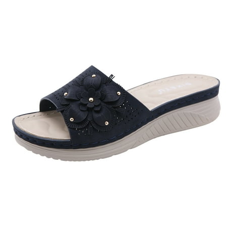

Womens Summer Flower Casual Slope Heel Large Slippers Summer Open Toe Slide Sandals Comfortable Flats Flip-Flops Sandal Casual Platforms Wedge Sandals Boho Dressy Heeled Sandals A723