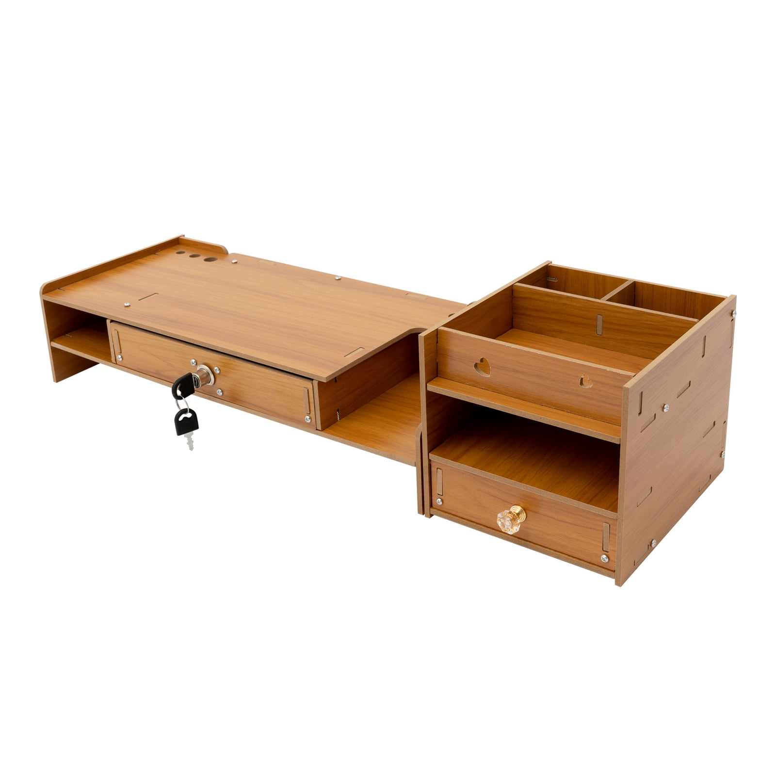 Ergonomic Monitor Stand with Storage Cabinet Adjustable Laptop Riser Shelf & Lockable Drawer 2-in-1 Cherry Wood Desk Organizer