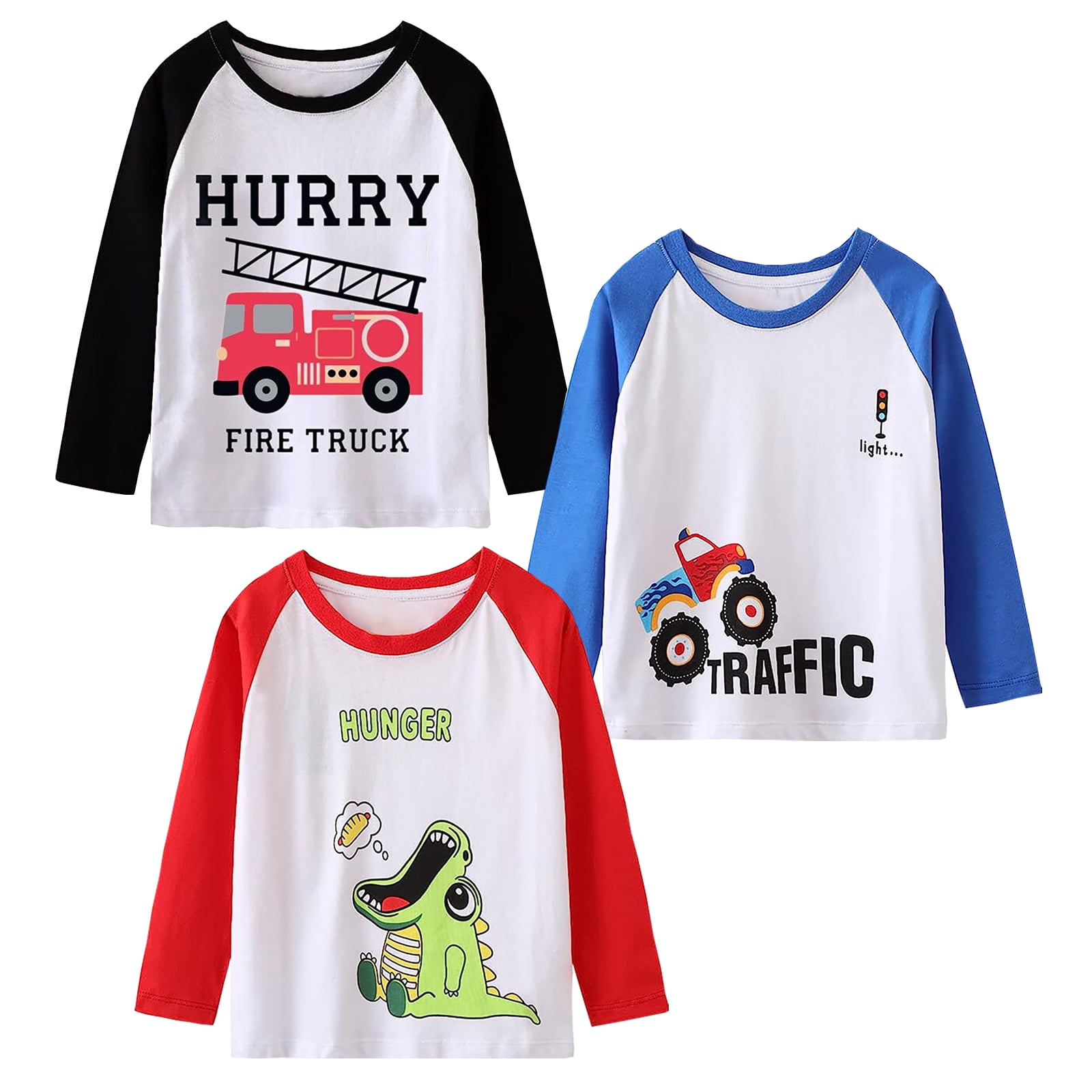 Toddler Boy Tee Shirts Raglan Long Sleeve Crewneck T Shirt Black Red