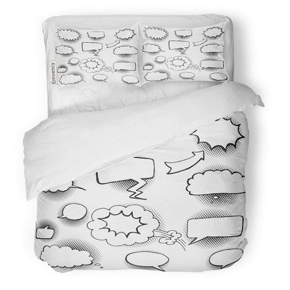 RYLABLUE 3 Piece Bedding Set Cloud Big of Comic Speech Bubbles White Balloon Talk Twin Size Duvet Cover with 2 Pillowcase for Home Bedding Room Decoration