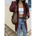 thumbnail image 6 of Long Sleeve Cable Knit Long Cardigan for Women Fall Winter Chunky Open Sweaters Wine Red XL, 6 of 8