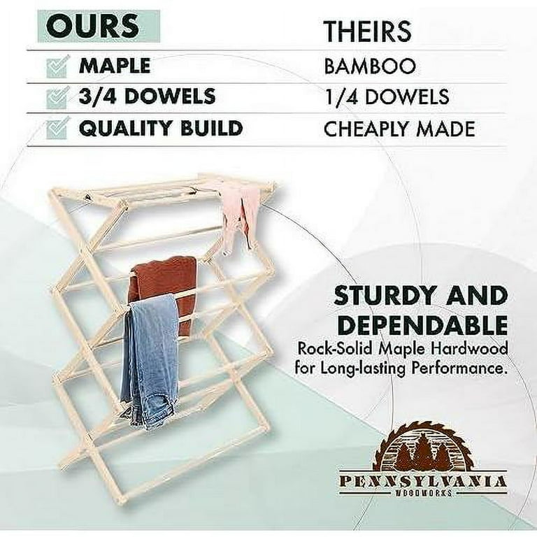 Premium Clothes Drying Rack Handcrafted In Pennsylvania Solid Wood Construction Collapsible Eco Friendly Laundry Large