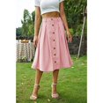 thumbnail image 2 of Faldas midi una línea plisada botton abajo falda elástico cintura casual transpirable falda para las mujeres, 2 of 7