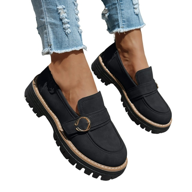 Mocassins pour Femmes Leozcaa à Plateforme, Talon Épais, en Suède, à Enfiler, Semelle Crantée, Décontractés, Habillés, Bureau, Affaires