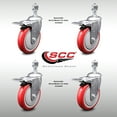 thumbnail image 2 of 5 Inch SS Red Polyurethane ½ Inch Threaded Stem Caster Set Total Lock Brake, 2 of 2