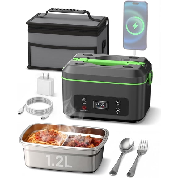 TaskStar 5-Cup Cordless Electric Lunch Box for Adults, Heated Lunch Box for Men with Scheduled Heating, Rapid Heating Portable Car Food Warmer Leakproof , Dishwasher Safe,Removable Divider