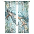 thumbnail image 2 of Sheer Curtains 72 Inches Long, Vintage Teal Nautical Beach Botanical Light Filtering Window Curtains for Living Room, Sea Turtle Coastal Rod Pocket Voile Sheer Curtain Drapes, 52"W x 72"L, 2 Panels, 2 of 9