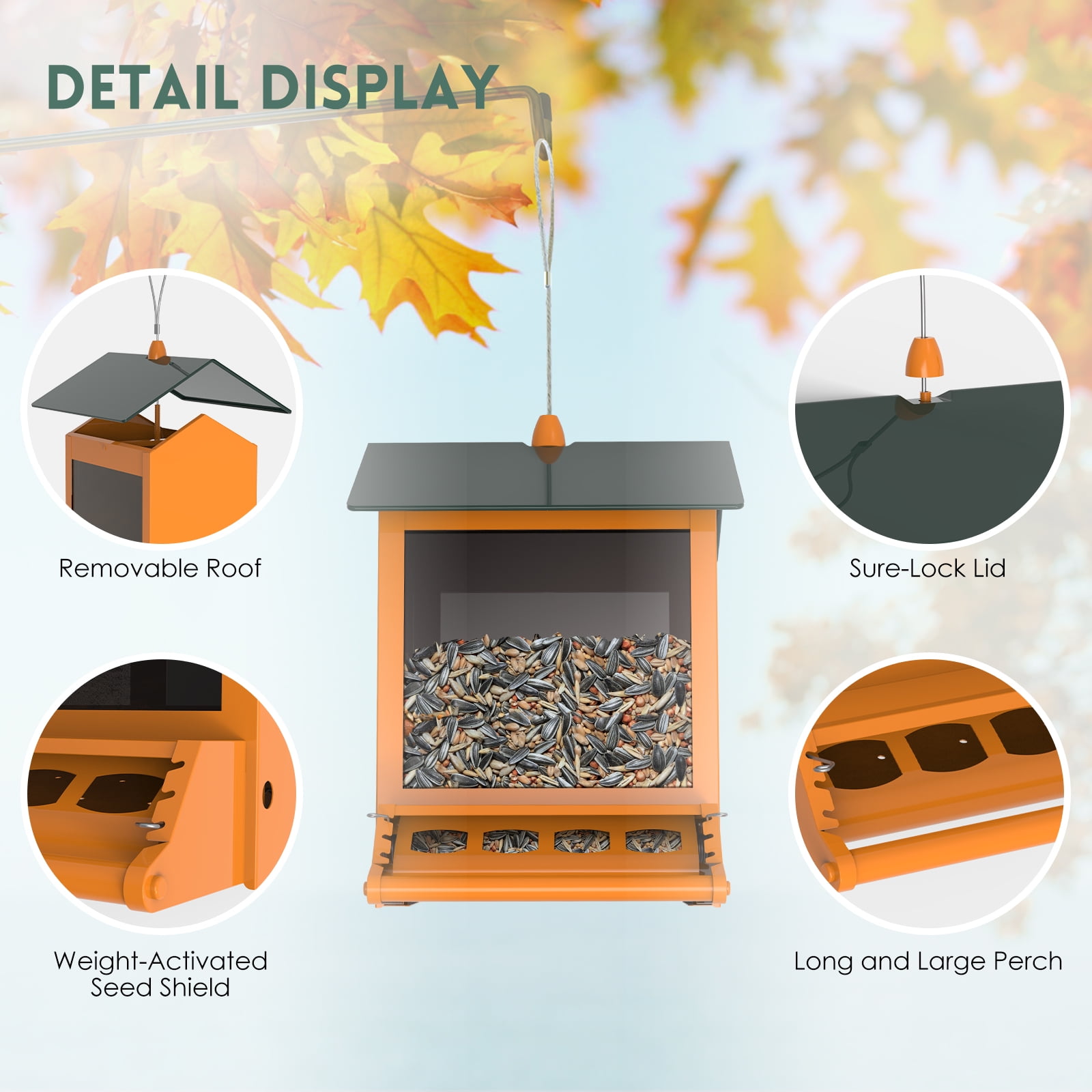 Digipettor 6 lbs Squirrel-Proof Outdoor Wild Bird Feeder with Weight-Activated Perches, 4 Feeding Ports for Garden Yard Outside Decoration