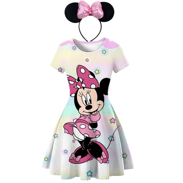 New Girls Dress Cute Minnie Kids Baby Girls Vestidos Ropa Dibujos animados Mickey Print Summer Dot Manga corta Niños Ropa 2-10Y7-8T (Tag140) Gao Jinjia LED