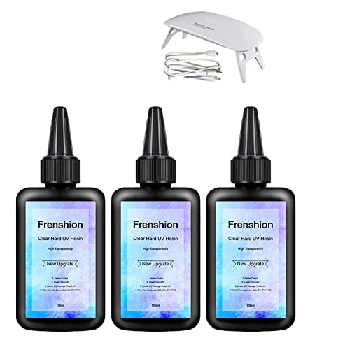 Lampe Incluse Résine UV - 3x100 ml Améliorer Type Dur Cristal Clair Résine UV, Colle Adhésive Claire pour Bijoux Boucles d'Oreilles Collier Bracelet Fabrication Artisanat Décoration+mini Lampe