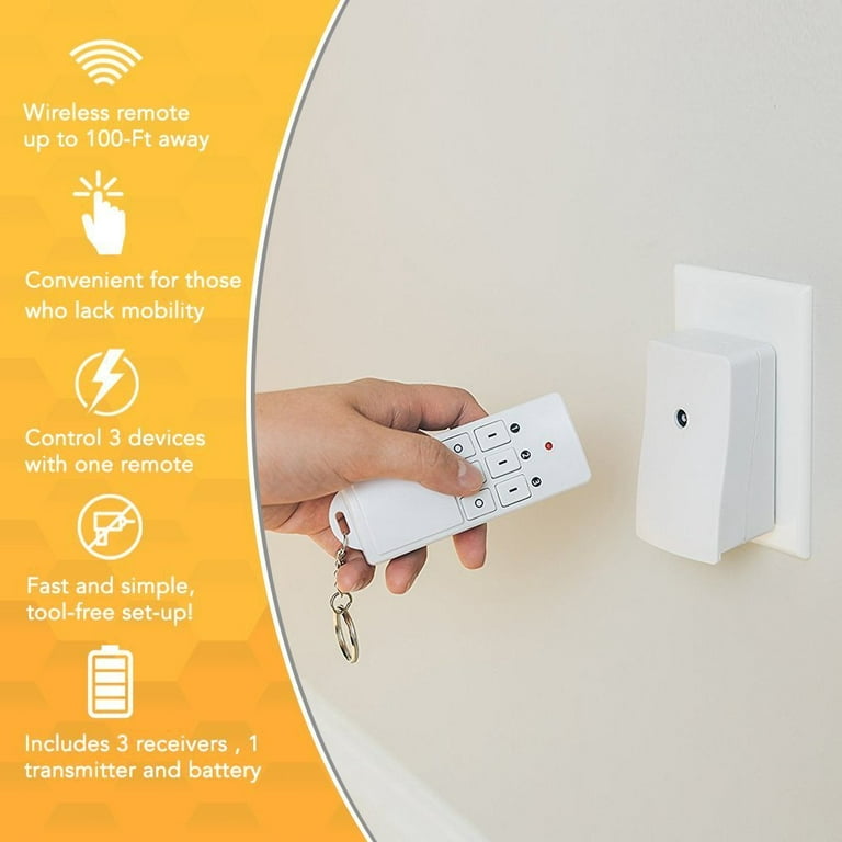 Indoor Wireless Remote Control with 3 Outlets, 3-Pack, White