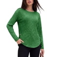 thumbnail image 5 of GERsome Women's Long Sleeve Shirts Crew Neck Button Trim Curved Hem Pullover Tops Casual Loose Fit Blouses Green L, 5 of 6