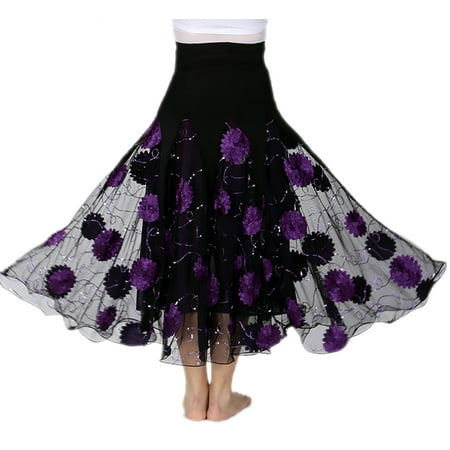 Whitewed Long Sparkle Flowy Tulle Ballroom Practice Performance Dance Skirts Wear Purple