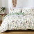 thumbnail image 3 of Boho Floral Green Reversible Duvet Cover Green Botanical Bedding Set with Colorful Flower Print Pattern Soft Microfiber Comforter Cover, 3 of 6