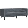 thumbnail image 2 of vidaXL 3 Piece Chesterfield Sofa Set with Bolsters Dark Grey Velvet, 2 of 5