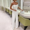thumbnail image 2 of LEKODE Women Strapless Feather Tube Top Jumpsuit, Belted Straight Long Pant Romper for Wedding Guest Evening Outfit womens summer outfits White L, 2 of 9
