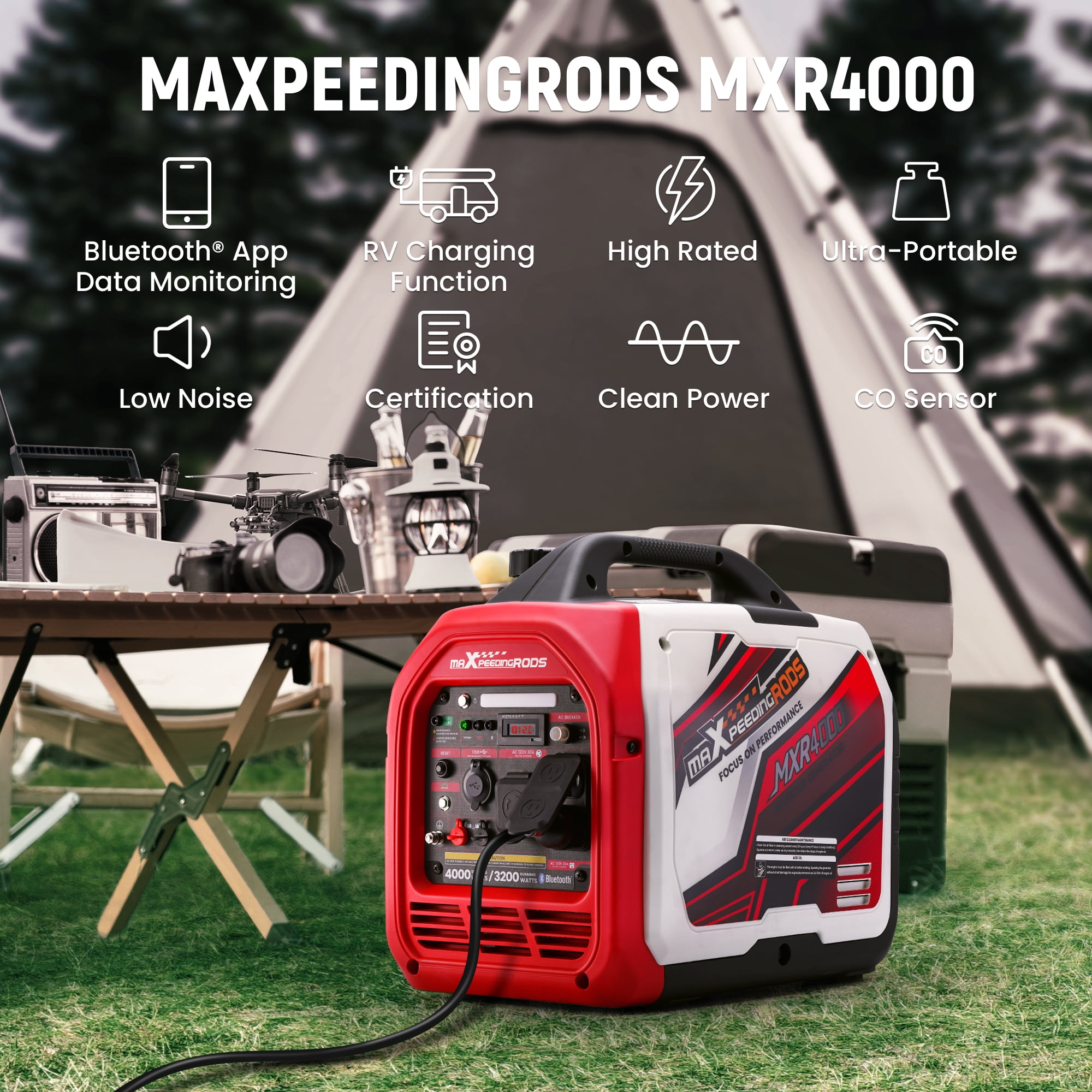 Maxpeedingrods 3900 Watt Recoil Start Inverter Generators Overload LED Alert