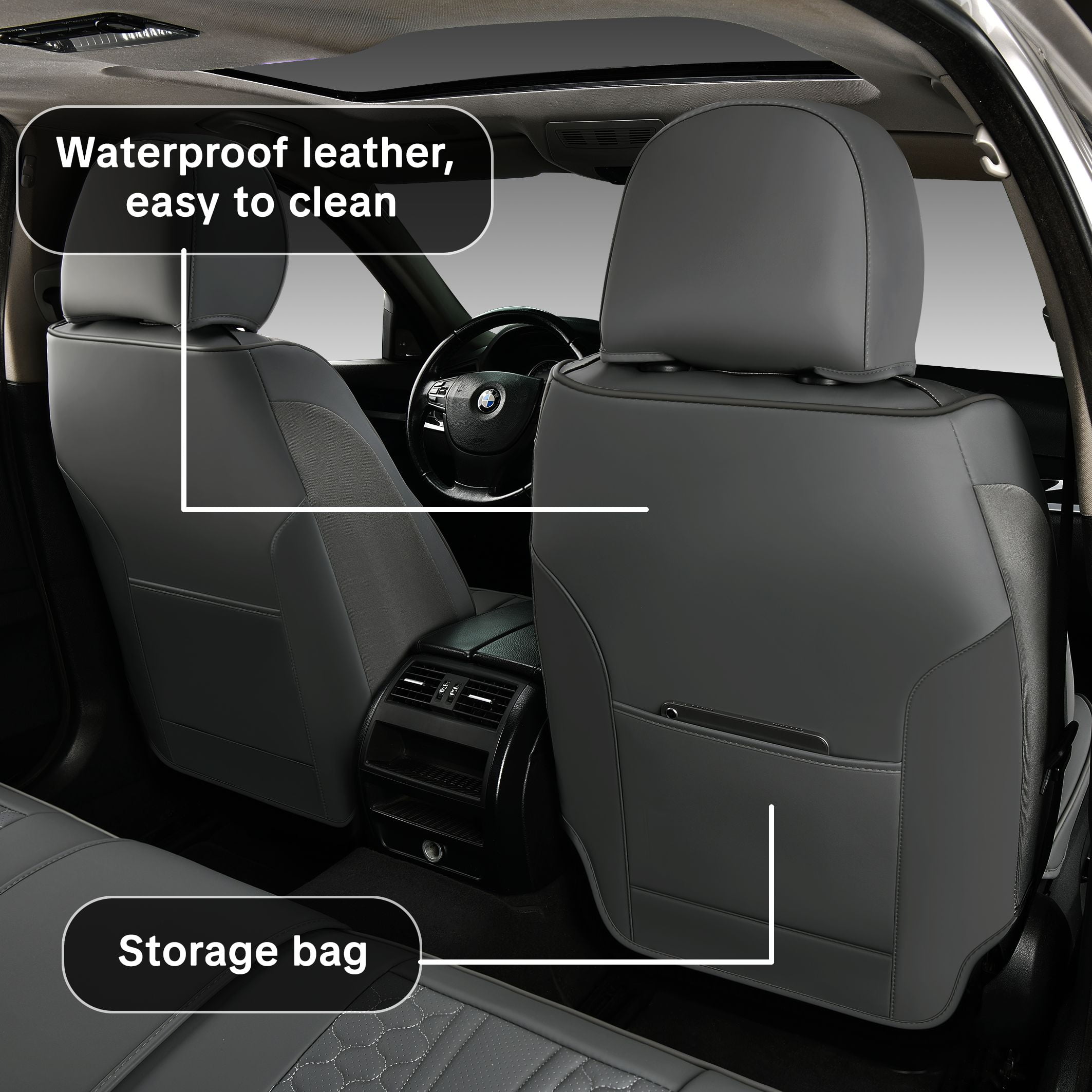 Car Seat Cover for Hyundai Kona 2018-2026, Gray Car Seat Covers, Premium Leather, Full Set of 5 Seats, Waterproof, Anti-Slip, Protect and Upgrade Seats, Beautify the Interior of Old Cars