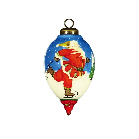 Ice Skating Santa Hand Painted Mouth Blown Glass Ornament