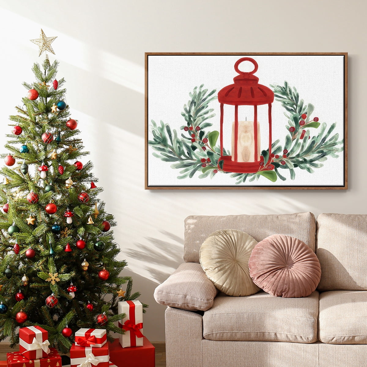 Woodland Holiday Collection A - Framed Gallery Wrapped Holiday Canvas - 17 x 25 - Rosewood Frame
