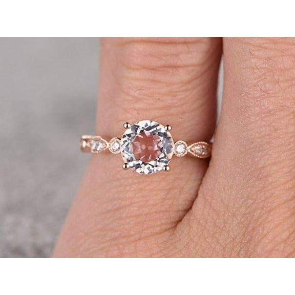Anitque design 1.15 Carat Peach Pink Morganite (Round cut Morganite) and Diamond Engagement Ring in 10k Rose Gold