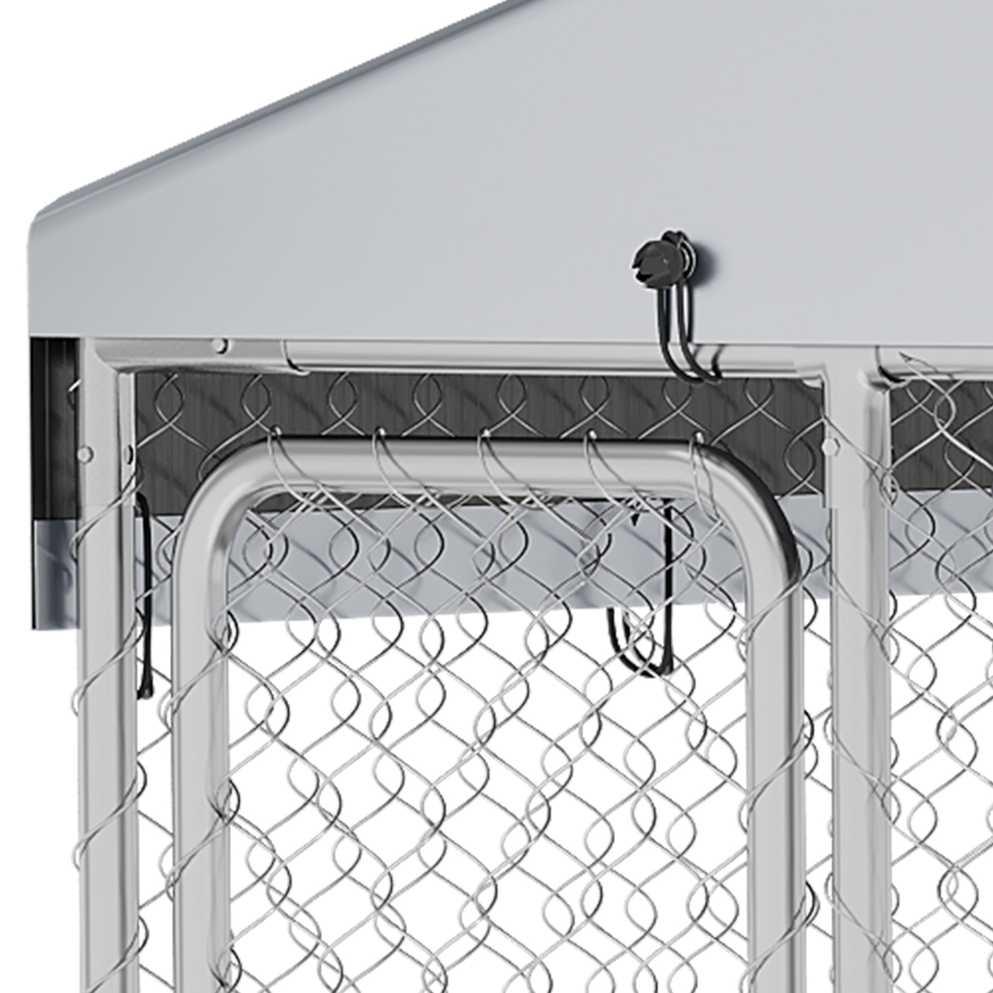 Uforic 10'x10' Large Outdoor Dog Kennel with Rotating Feeder Bowls, Outdoor Dog Enclosure with Roof, Heavy Duty Dog Kennel for Backyard Farm