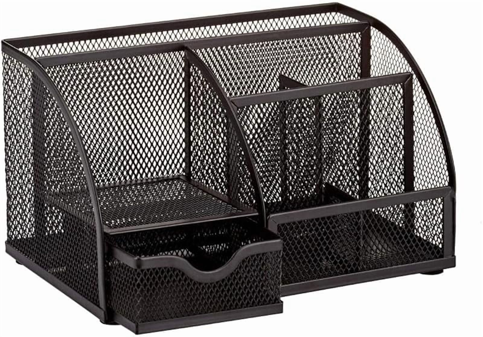 Mesh Desk Organizer Office with 7 Compartments + Drawer/Desk Tidy Candy/Pen Holder/Multifunctional Organizer