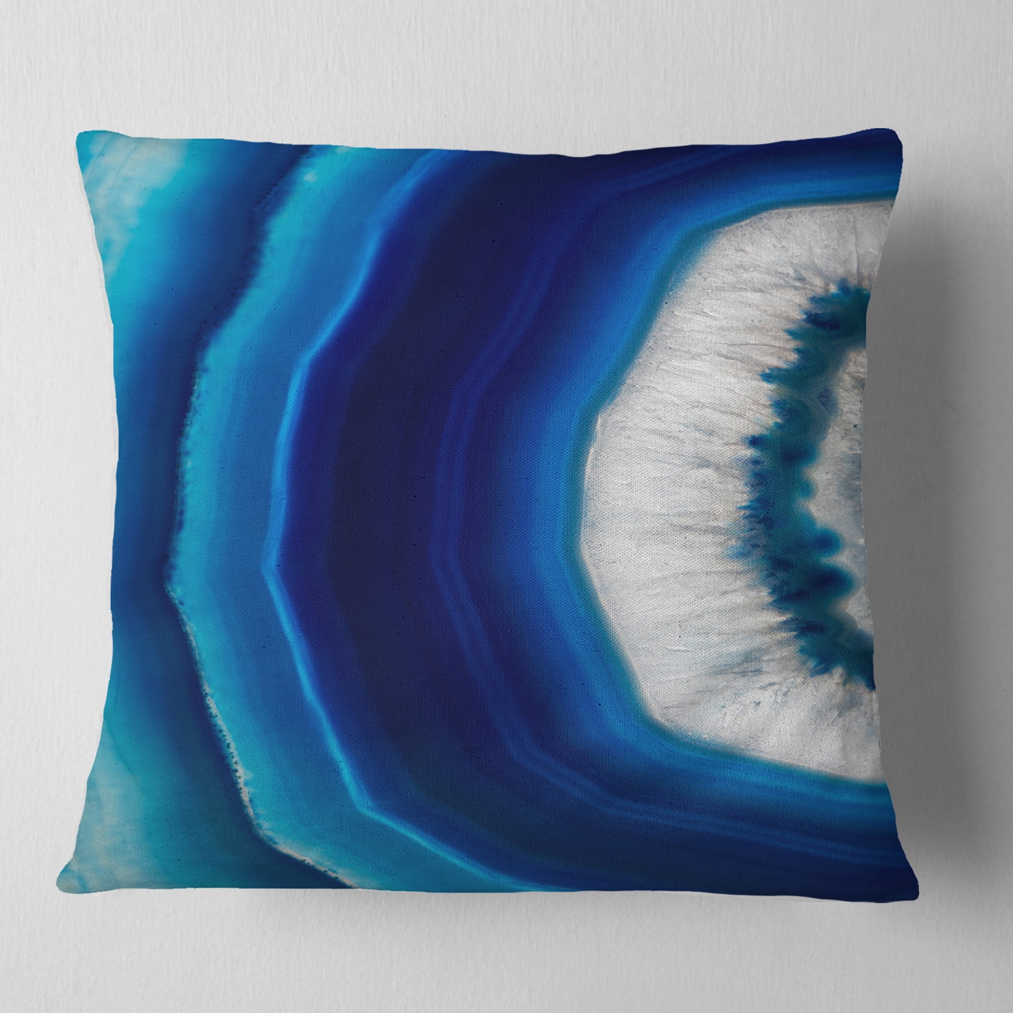 Designart Blue Agate Crystal - Abstract Throw Pillow - 16x16