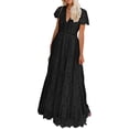 thumbnail image 4 of Txlixc Vestido de Mujer, Manga Corta Cuello en V Cintura Alta Club Prom Cumpleaños Fiesta de Celebridades Color Sólido Encaje Midi Txlixc Moda, 4 of 6