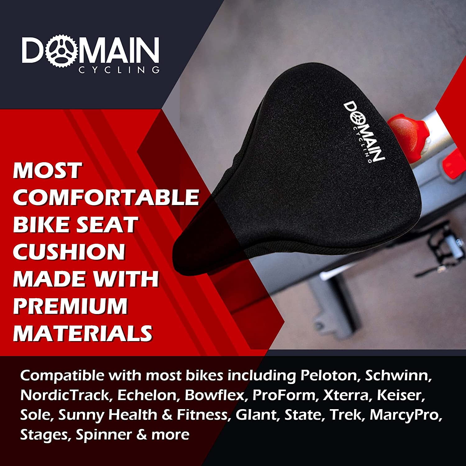 Domain Cycling Extra Large Gel Exercise Bike Seat Cushion Cover, Stationary Recumbent  Bicycle Rowing Machine