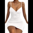 thumbnail image 3 of Vestidos de Cóctel para Mujer, Ajustados, con Escote en V, Tirantes Finos, Fruncidos, para Fiesta de Noche y Club Nocturno (2025) S, 3 of 10