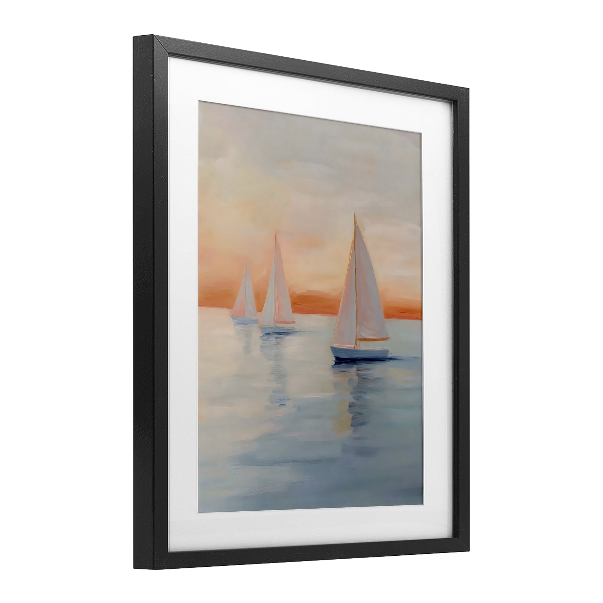 Stupell Industries Sunset Sailboats Over Calm Sea Black Framed Print Under Glass, design by Creative Studio